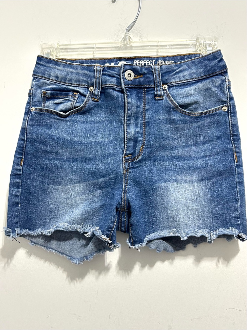 🔸SONG Women’s PERFECT High Rise Frayed Hem Blue Denim Jean Shorts